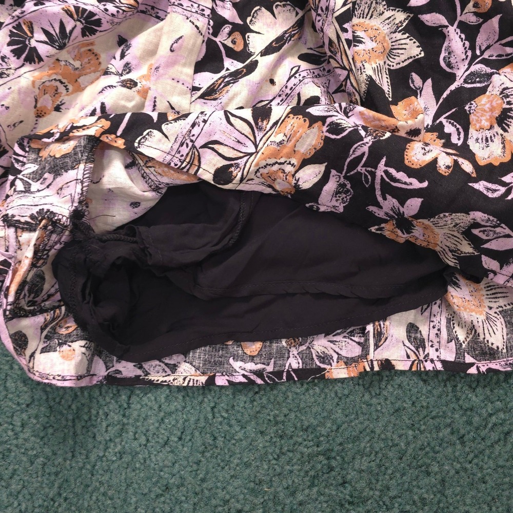 Free People M Floral Linen Blend Plunging Neckline Open Back Romper Black Motif - Picture 6 of 7